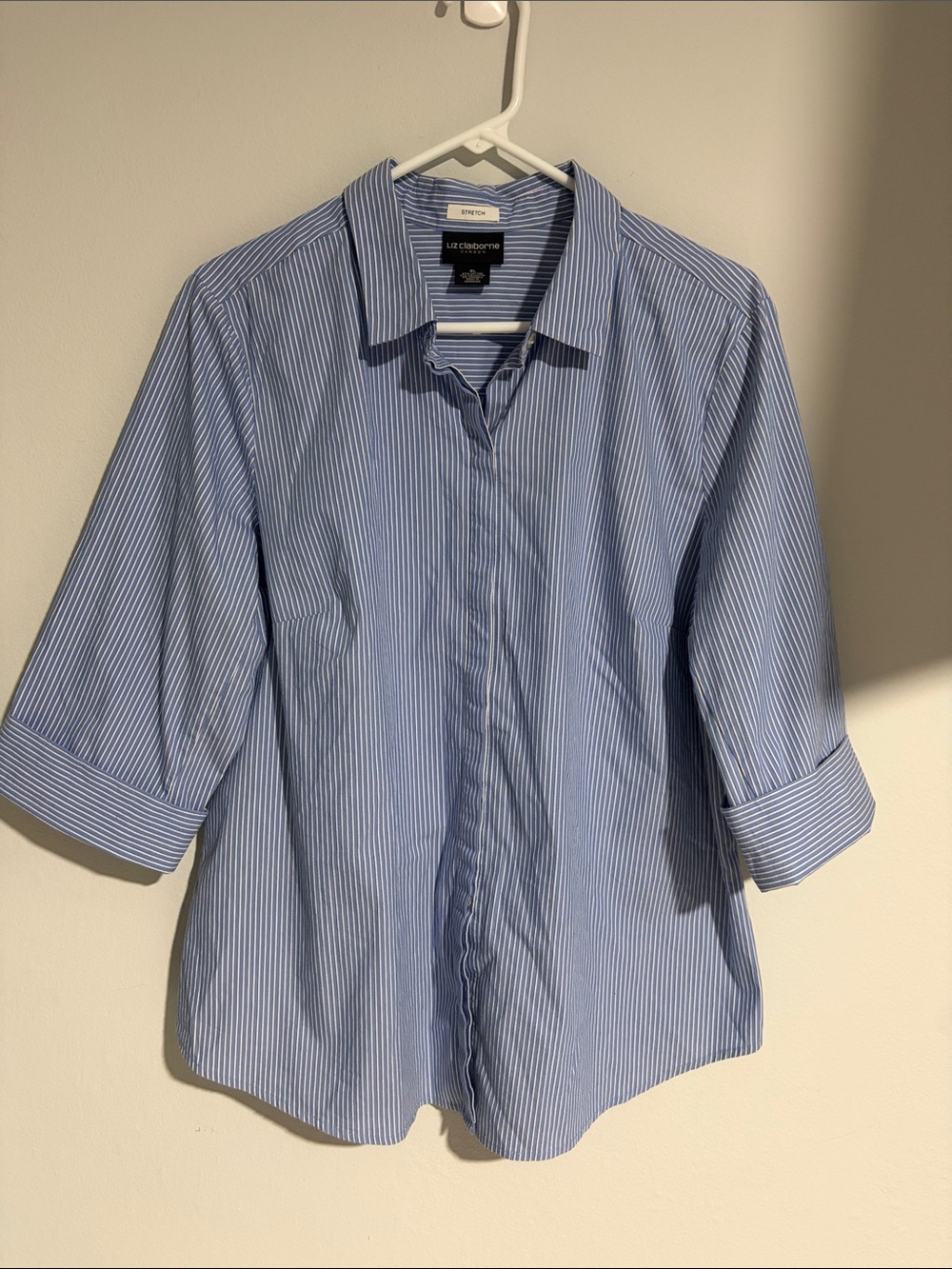 Liz Claiborne Light Blue and White Striped Women's Dress Shirt